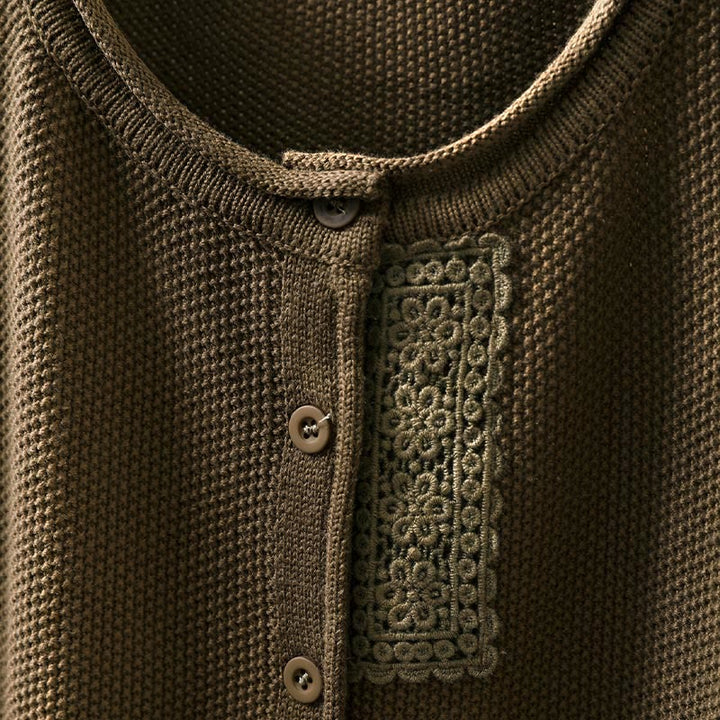 Buddha Stones, Herbstblumenknöpfe, Baumwoll-Strickjacke für Damen, langärmelig, Strickmuster - image 8