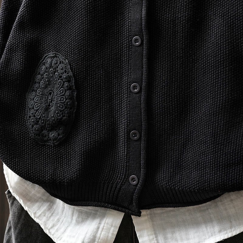 Buddha Stones, Herbstblumenknöpfe, Baumwoll-Strickjacke für Damen, langärmelig, Strickmuster - image 30