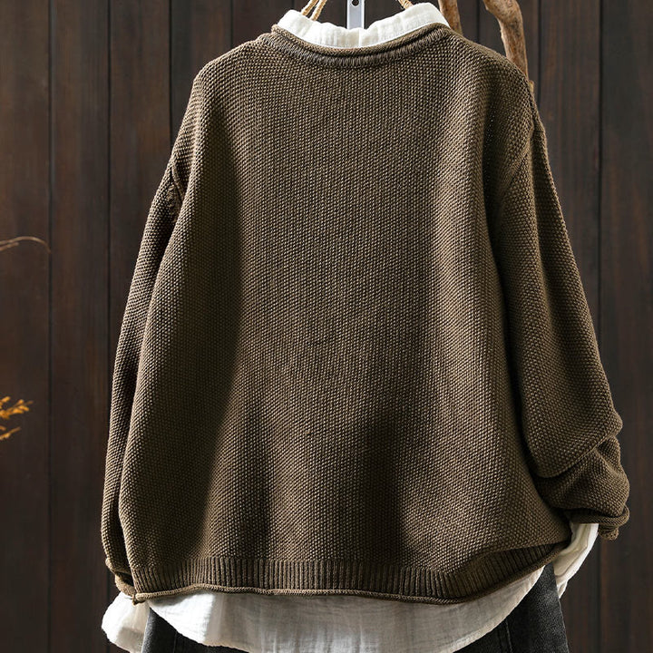 Buddha Stones, Herbstblumenknöpfe, Baumwoll-Strickjacke für Damen, langärmelig, Strickmuster - image 4