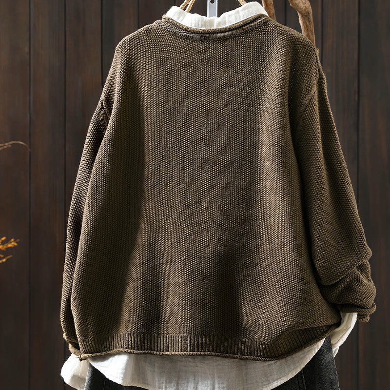 Buddha Stones, Herbstblumenknöpfe, Baumwoll-Strickjacke für Damen, langärmelig, Strickmuster - image 4