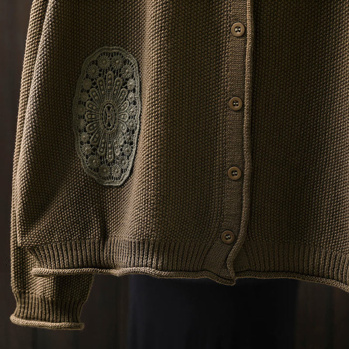 Buddha Stones, Herbstblumenknöpfe, Baumwoll-Strickjacke für Damen, langärmelig, Strickmuster - image 10