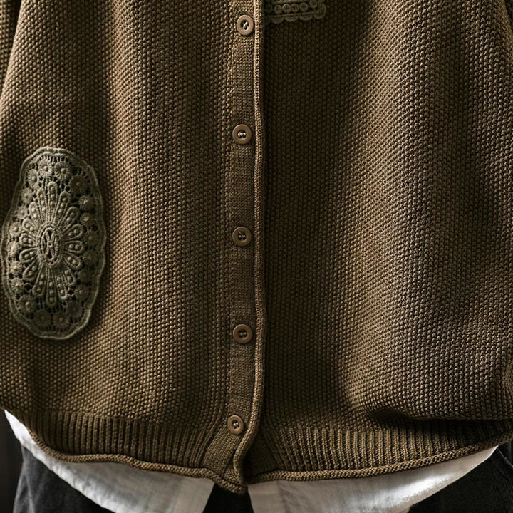 Buddha Stones, Herbstblumenknöpfe, Baumwoll-Strickjacke für Damen, langärmelig, Strickmuster - image 11