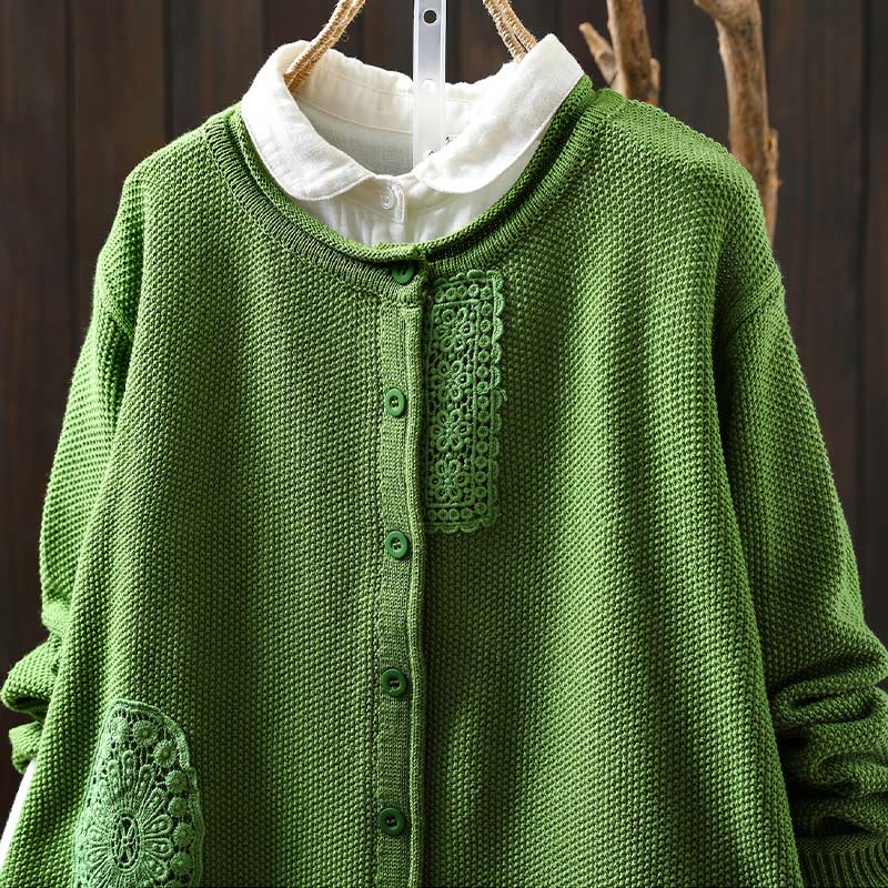 Buddha Stones, Herbstblumenknöpfe, Baumwoll-Strickjacke für Damen, langärmelig, Strickmuster - image 23