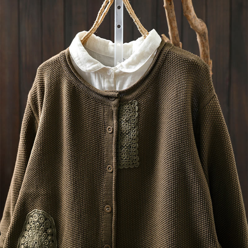 Buddha Stones, Herbstblumenknöpfe, Baumwoll-Strickjacke für Damen, langärmelig, Strickmuster - image 6