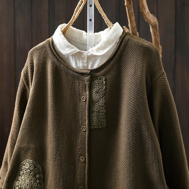 Buddha Stones, Herbstblumenknöpfe, Baumwoll-Strickjacke für Damen, langärmelig, Strickmuster - image 6