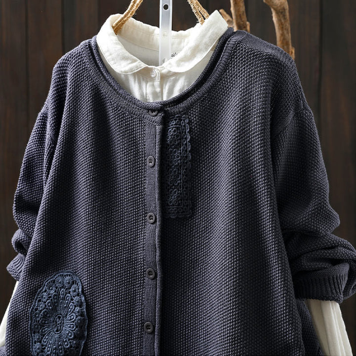 Buddha Stones, Herbstblumenknöpfe, Baumwoll-Strickjacke für Damen, langärmelig, Strickmuster - image 26