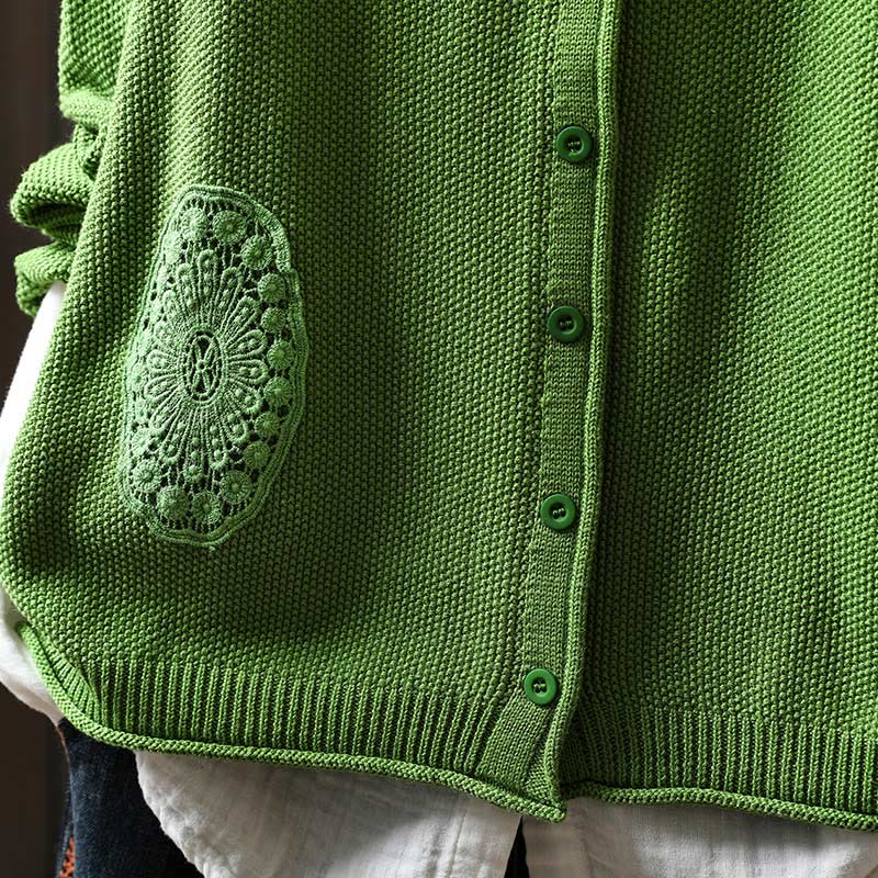 Buddha Stones, Herbstblumenknöpfe, Baumwoll-Strickjacke für Damen, langärmelig, Strickmuster - image 24