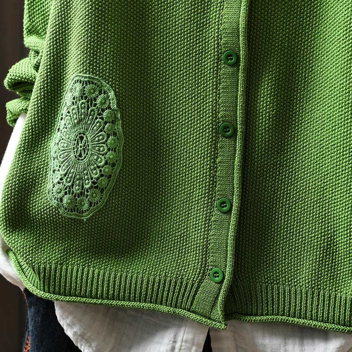 Buddha Stones, Herbstblumenknöpfe, Baumwoll-Strickjacke für Damen, langärmelig, Strickmuster - image 24