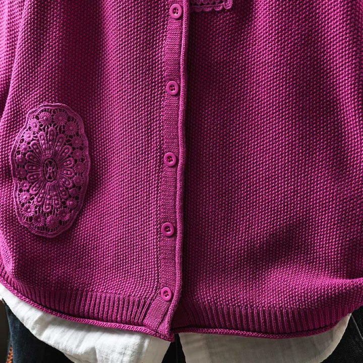 Buddha Stones, Herbstblumenknöpfe, Baumwoll-Strickjacke für Damen, langärmelig, Strickmuster - image 2