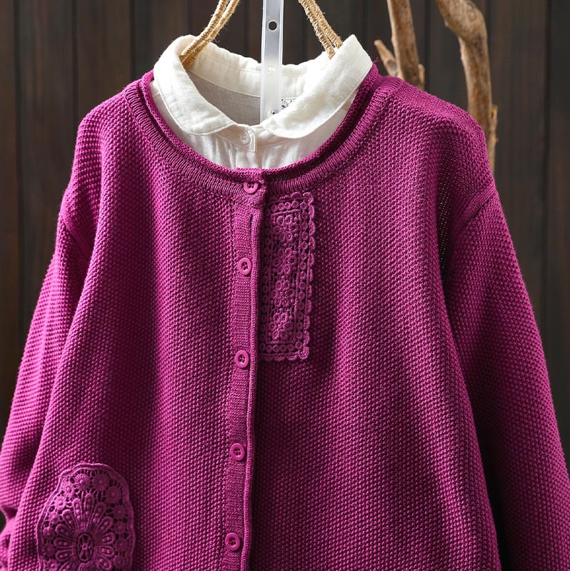 Buddha Stones, Herbstblumenknöpfe, Baumwoll-Strickjacke für Damen, langärmelig, Strickmuster - image 1