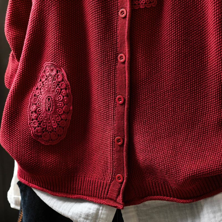 Buddha Stones, Herbstblumenknöpfe, Baumwoll-Strickjacke für Damen, langärmelig, Strickmuster - image 18
