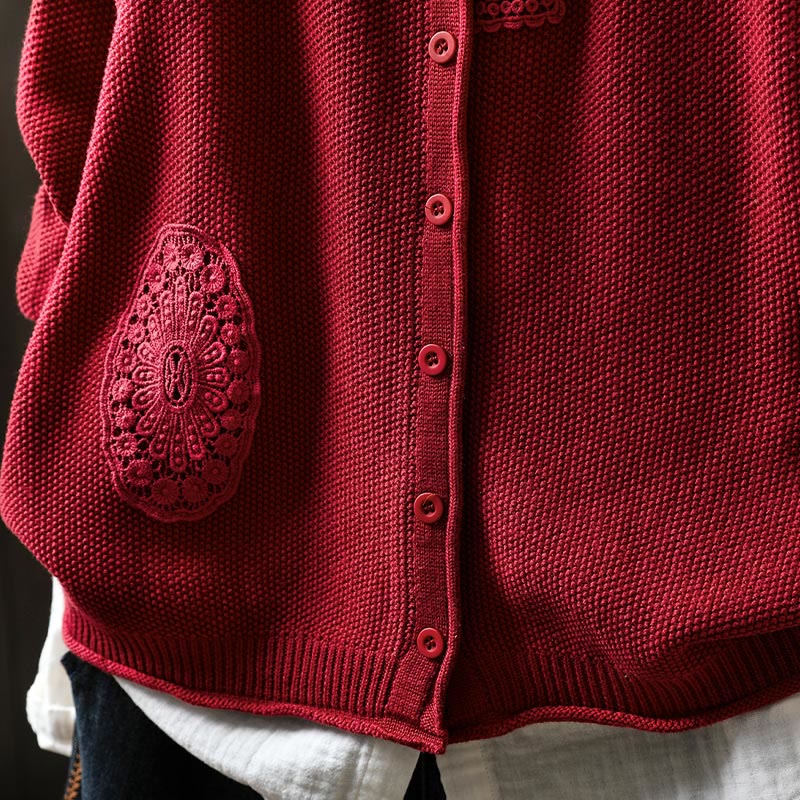 Buddha Stones, Herbstblumenknöpfe, Baumwoll-Strickjacke für Damen, langärmelig, Strickmuster - image 18