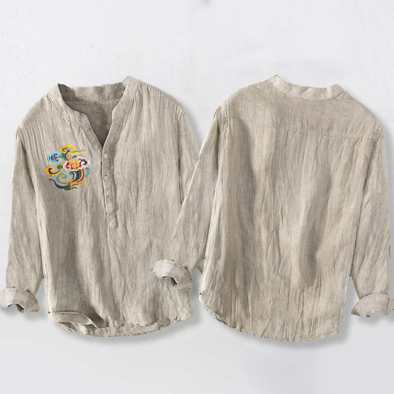 Herren-Langarmhemd aus Baumwoll- Buddha Stones -Motiv, bunten Glückswolken und halben Knöpfen. - image 2