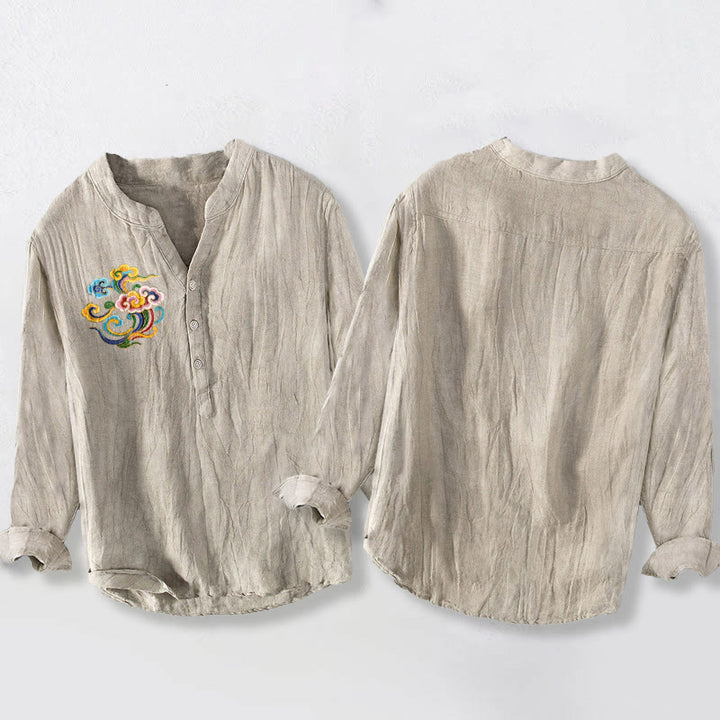 Herren-Langarmhemd aus Baumwoll- Buddha Stones -Motiv, bunten Glückswolken und halben Knöpfen. - image 2