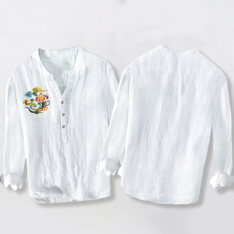 Herren-Langarmhemd aus Baumwoll- Buddha Stones -Motiv, bunten Glückswolken und halben Knöpfen. - image 8