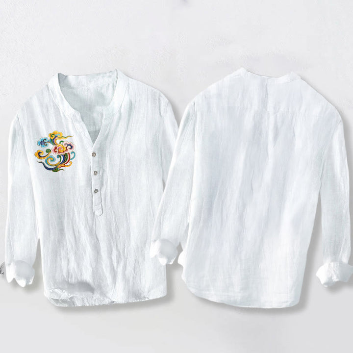 Herren-Langarmhemd aus Baumwoll- Buddha Stones -Motiv, bunten Glückswolken und halben Knöpfen. - image 8