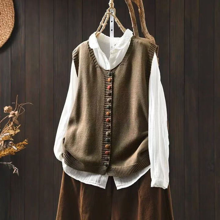 Ärmellose Strickweste für Damen mit Buddha Stones und bunten Knöpfen - Sienna - US4-6, UK/AU8-10, EU36-38 (F) - image 2