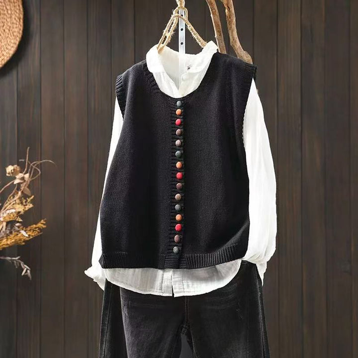 Ärmellose Damenweste aus Baumwolle mit Buddha Stones und bunten Knöpfen - Schwarz - US4-6, UK/AU8-10, EU36-38 (F) - image 4