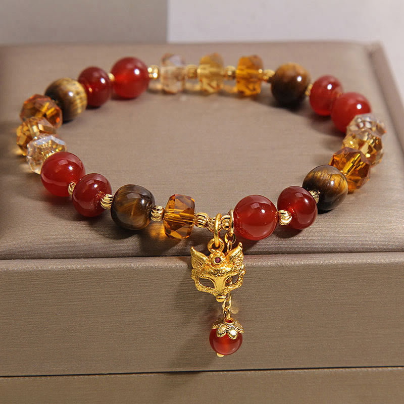 Buddha Stones ​​Rotes Achat-Tigerauge-Fuchs-Charm-Armband mit beruhigenden Perlen - image 2