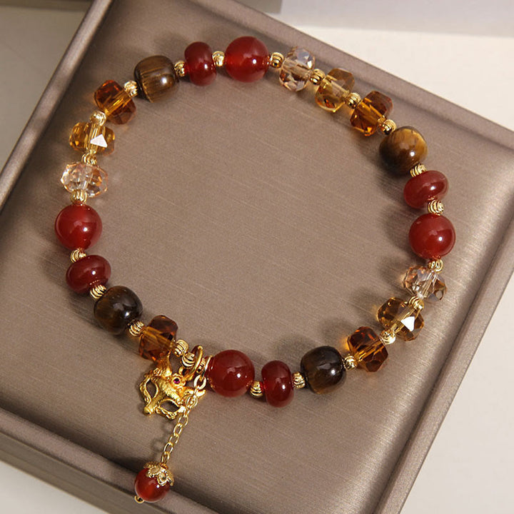 Buddha Stones ​​Rotes Achat-Tigerauge-Fuchs-Charm-Armband mit beruhigenden Perlen - image 9