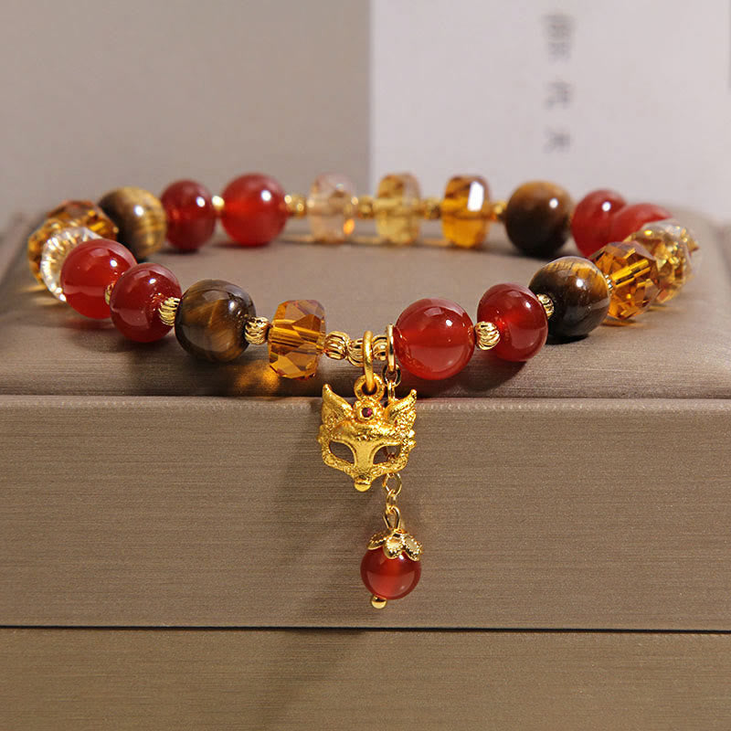 Buddha Stones ​​Rotes Achat-Tigerauge-Fuchs-Charm-Armband mit beruhigenden Perlen - Roter Achat (Handgelenkumfang: 14-19 cm) - image 0