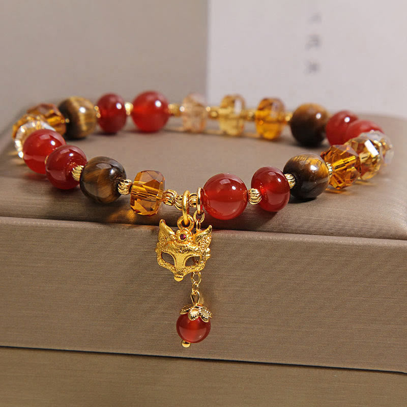 Buddha Stones ​​Rotes Achat-Tigerauge-Fuchs-Charm-Armband mit beruhigenden Perlen - image 1