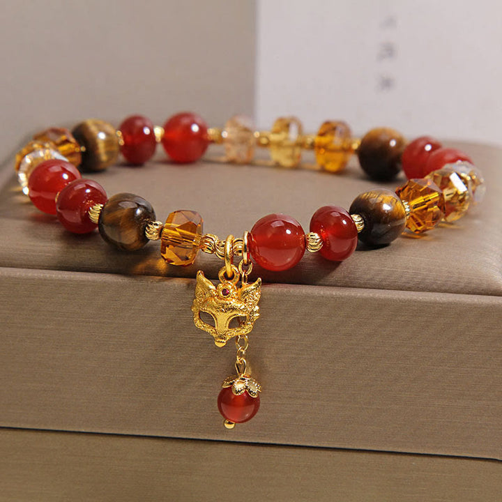 Buddha Stones ​​Rotes Achat-Tigerauge-Fuchs-Charm-Armband mit beruhigenden Perlen - image 1