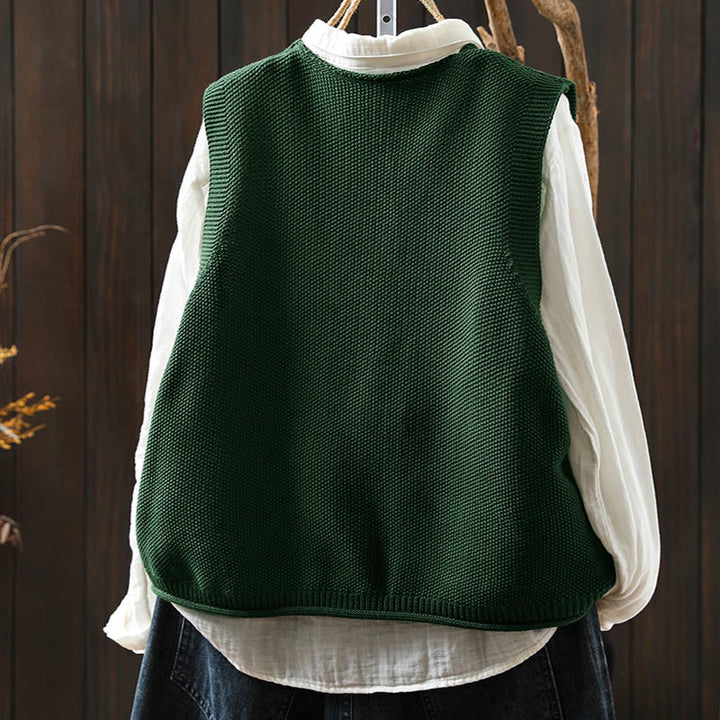 Ärmellose Damenweste aus Baumwolle mit Buddha Stones, Hasenmotiv, Baumstickerei und Knöpfen - image 4