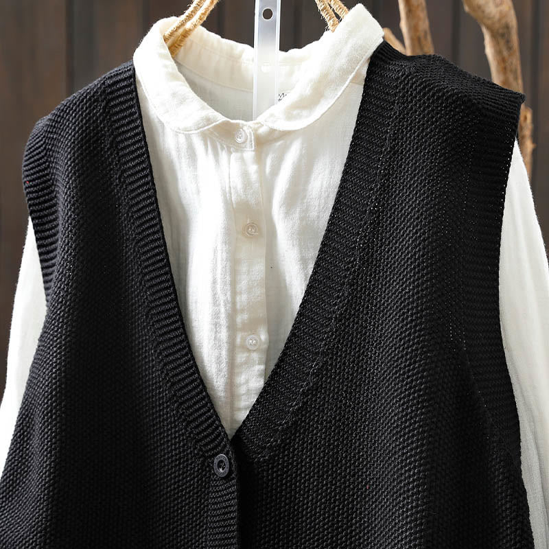 Ärmellose Damenweste aus Baumwolle mit Buddha Stones, Hasenmotiv, Baumstickerei und Knöpfen - image 25