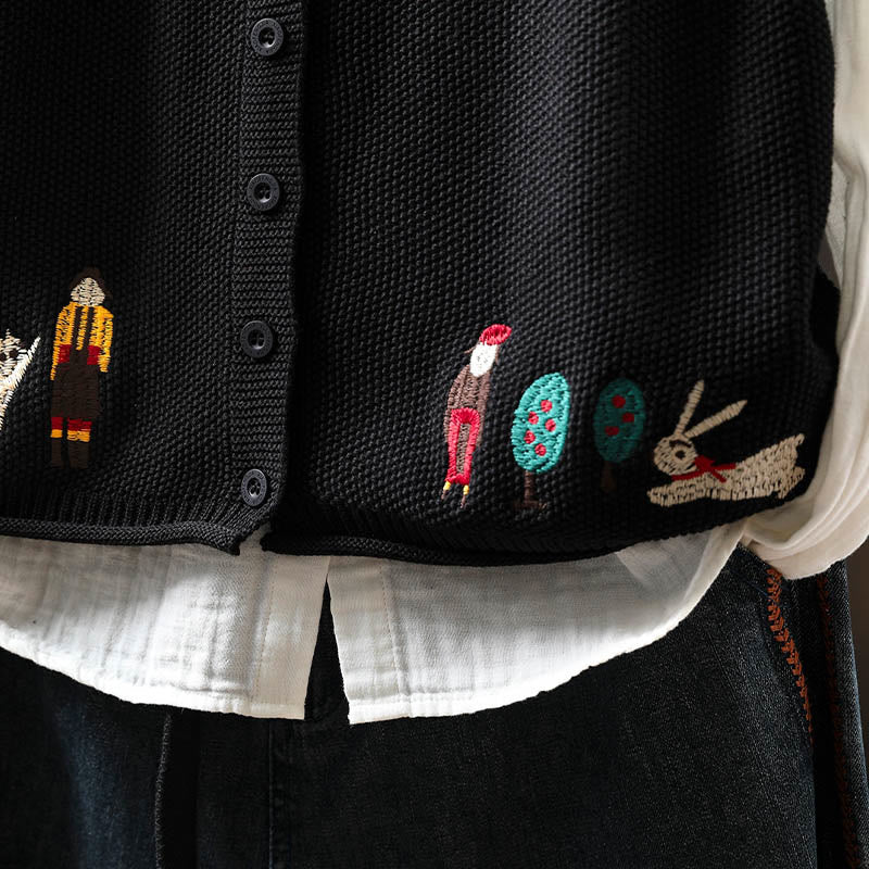 Ärmellose Damenweste aus Baumwolle mit Buddha Stones, Hasenmotiv, Baumstickerei und Knöpfen - image 26