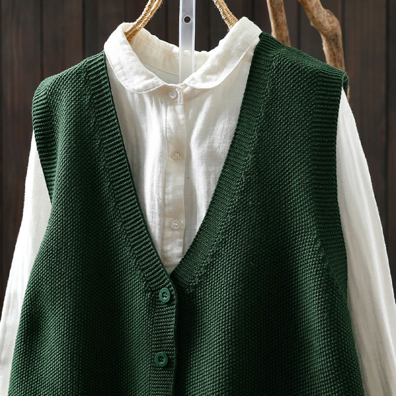 Ärmellose Damenweste aus Baumwolle mit Buddha Stones, Hasenmotiv, Baumstickerei und Knöpfen - image 5