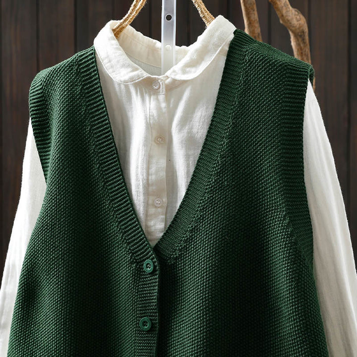 Ärmellose Damenweste aus Baumwolle mit Buddha Stones, Hasenmotiv, Baumstickerei und Knöpfen - image 5