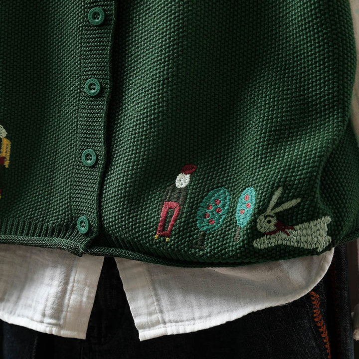 Ärmellose Damenweste aus Baumwolle mit Buddha Stones, Hasenmotiv, Baumstickerei und Knöpfen - image 10