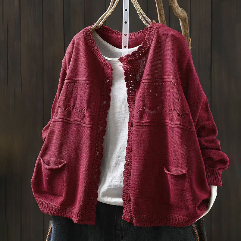 Buddha Stones Herbstspitze Knöpfe Baumwolle Damen Langarm Strickcardigan mit Taschen - IndianRed - US4-6, UK/AU8-10, EU36-38 (F) - image 0