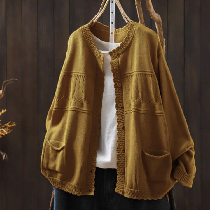 Buddha Stones Herbstspitze Knöpfe Baumwolle Damen Langarm Strickcardigan mit Taschen - Goldrute - US4-6, UK/AU8-10, EU36-38 (F) - image 16