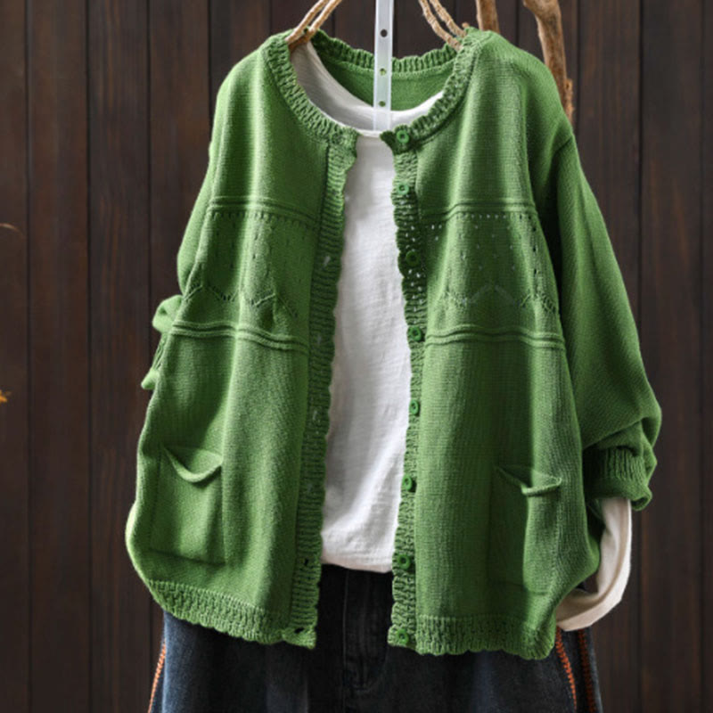 Buddha Stones Herbstspitze Knöpfe Baumwolle Damen Langarm Strickcardigan mit Taschen - Hellgrün - US4-6, UK/AU8-10, EU36-38 (F) - image 20