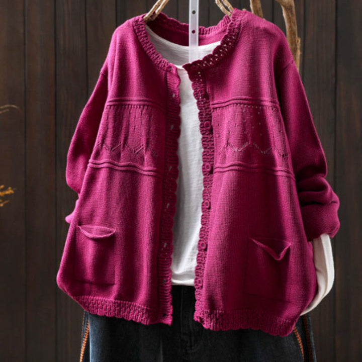 Buddha Stones Herbstspitze Knöpfe Baumwolle Damen Langarm Strickcardigan mit Taschen - Tiefrosa - US4-6, UK/AU8-10, EU36-38 (F) - image 18
