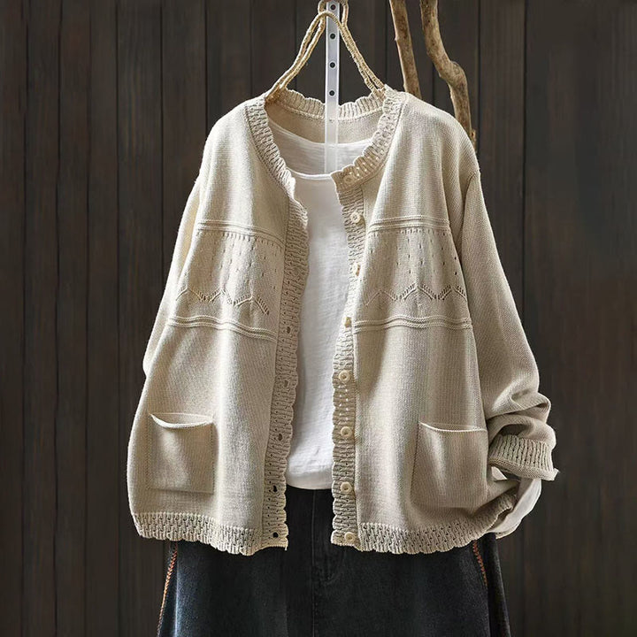 Buddha Stones Herbstspitze Knöpfe Baumwolle Damen Langarm Strickcardigan mit Taschen - Muschel - US4-6, UK/AU8-10, EU36-38 (F) - image 14