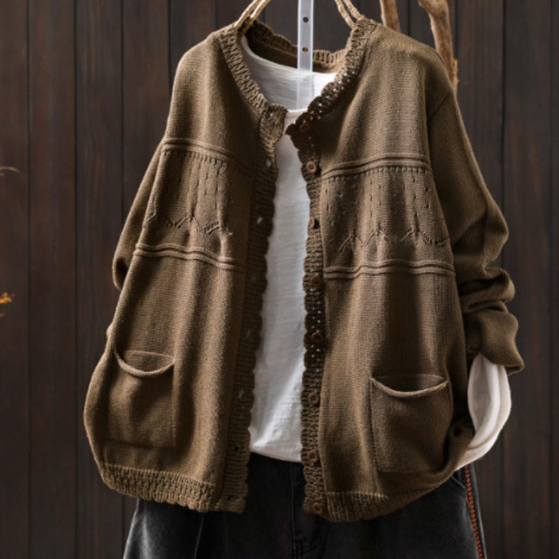 Buddha Stones Herbstspitze Knöpfe Baumwolle Damen Langarm Strickcardigan mit Taschen - Bräunen - US4-6, UK/AU8-10, EU36-38 (F) - image 21