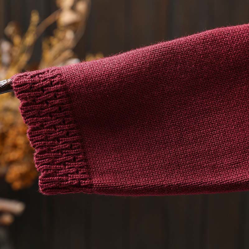 Buddha Stones Herbstspitze Knöpfe Baumwolle Damen Langarm Strickcardigan mit Taschen - image 12