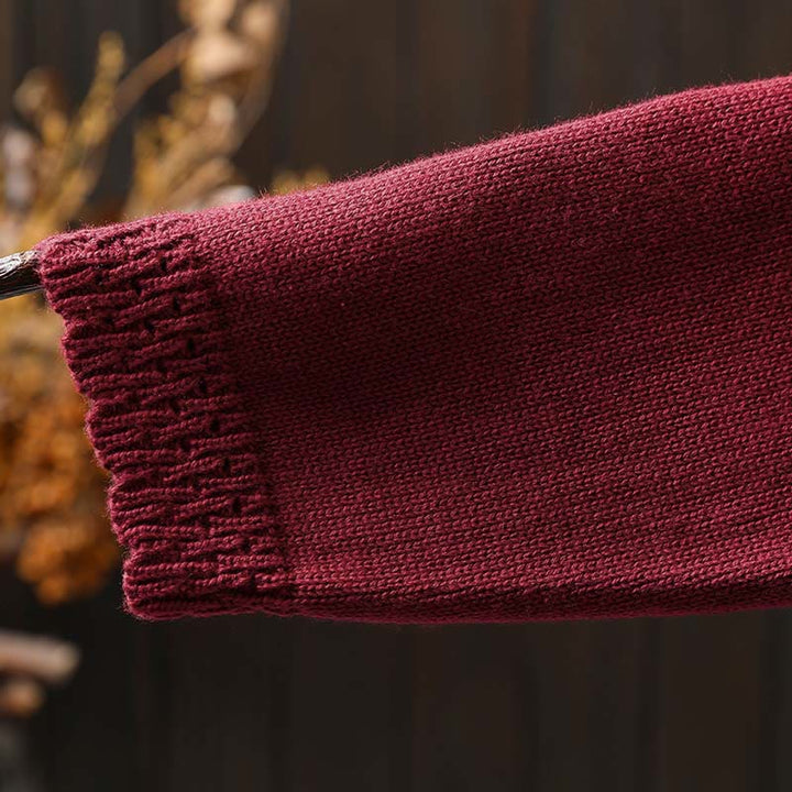 Buddha Stones Herbstspitze Knöpfe Baumwolle Damen Langarm Strickcardigan mit Taschen - image 12