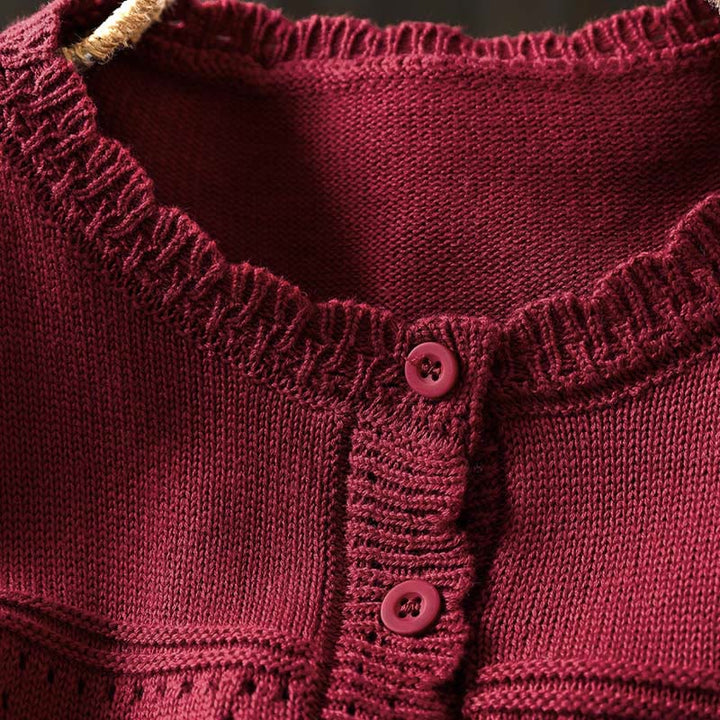 Buddha Stones Herbstspitze Knöpfe Baumwolle Damen Langarm Strickcardigan mit Taschen - image 5