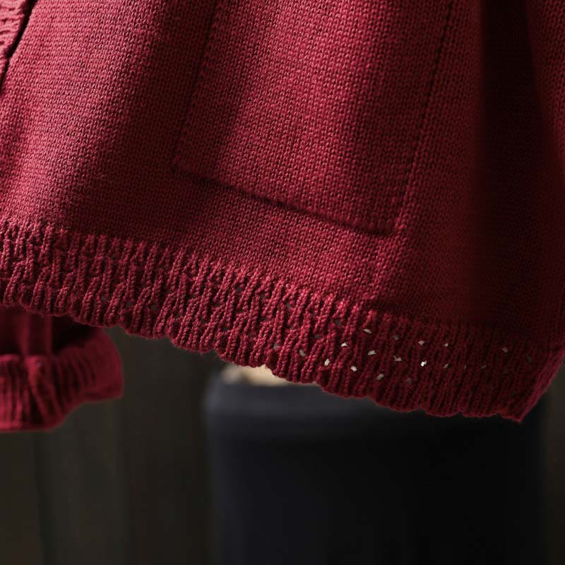 Buddha Stones Herbstspitze Knöpfe Baumwolle Damen Langarm Strickcardigan mit Taschen - image 9