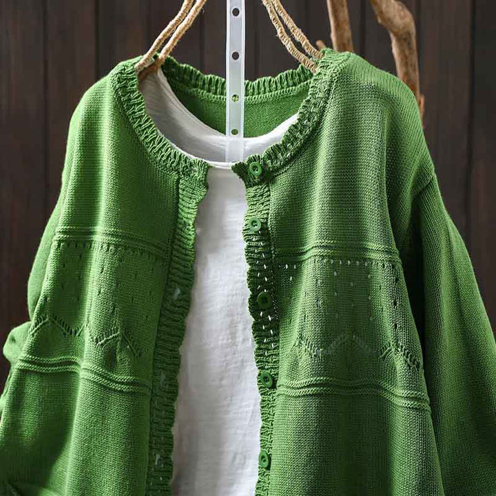 Buddha Stones Herbstspitze Knöpfe Baumwolle Damen Langarm Strickcardigan mit Taschen - image 25