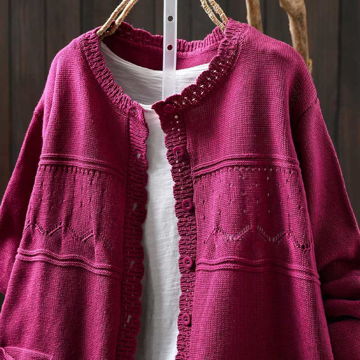 Buddha Stones Herbstspitze Knöpfe Baumwolle Damen Langarm Strickcardigan mit Taschen - image 19