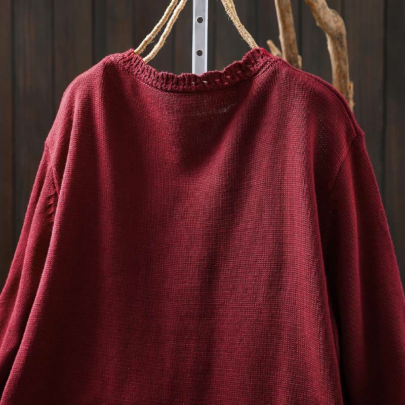 Buddha Stones Herbstspitze Knöpfe Baumwolle Damen Langarm Strickcardigan mit Taschen - image 4