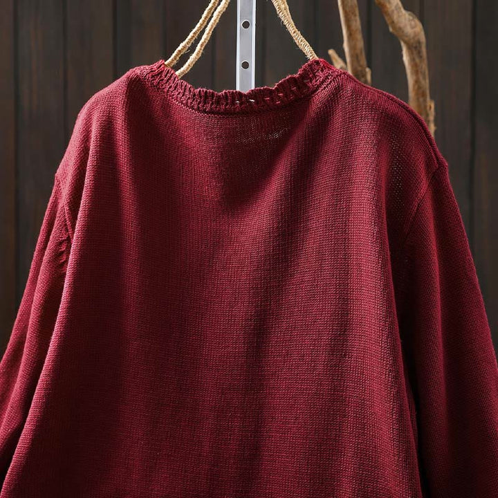 Buddha Stones Herbstspitze Knöpfe Baumwolle Damen Langarm Strickcardigan mit Taschen - image 4