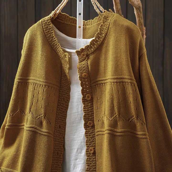 Buddha Stones Herbstspitze Knöpfe Baumwolle Damen Langarm Strickcardigan mit Taschen - image 17