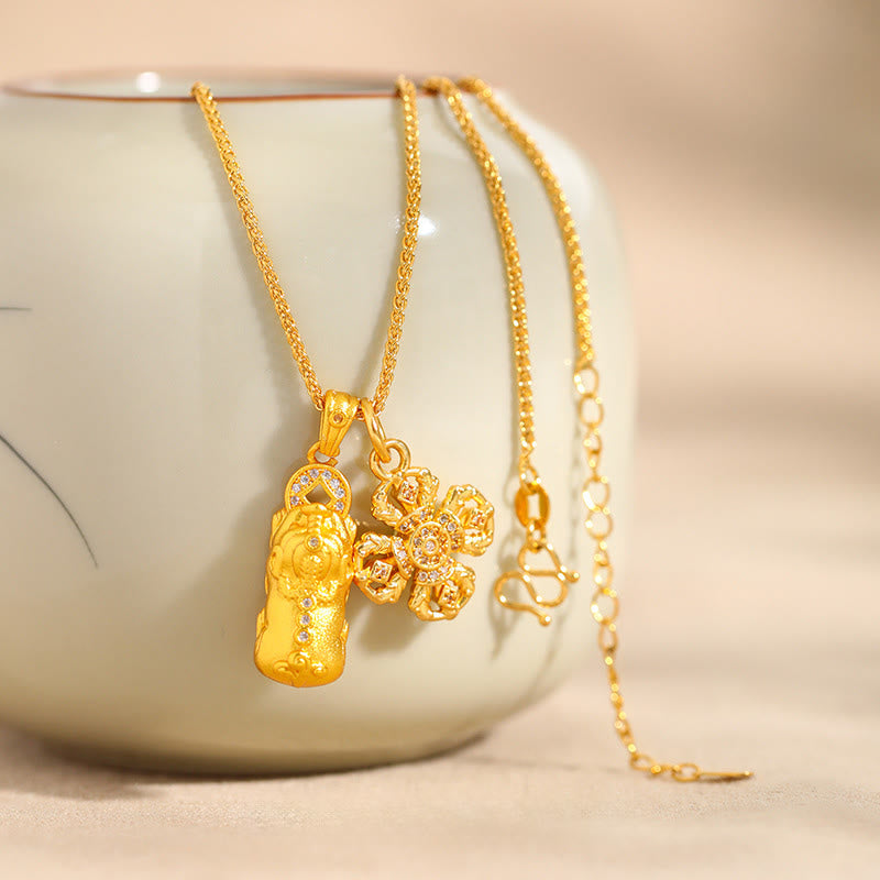 Buddha Stones, 24 Karat vergoldetes Messing, Pixiu-Kreuz, Dorje Vajra, Reichtumskette, Anhänger - image 4