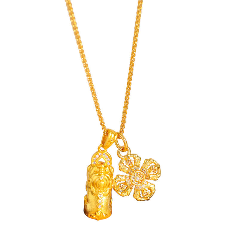 Buddha Stones, 24 Karat vergoldetes Messing, Pixiu-Kreuz, Dorje Vajra, Reichtumskette, Anhänger - image 5